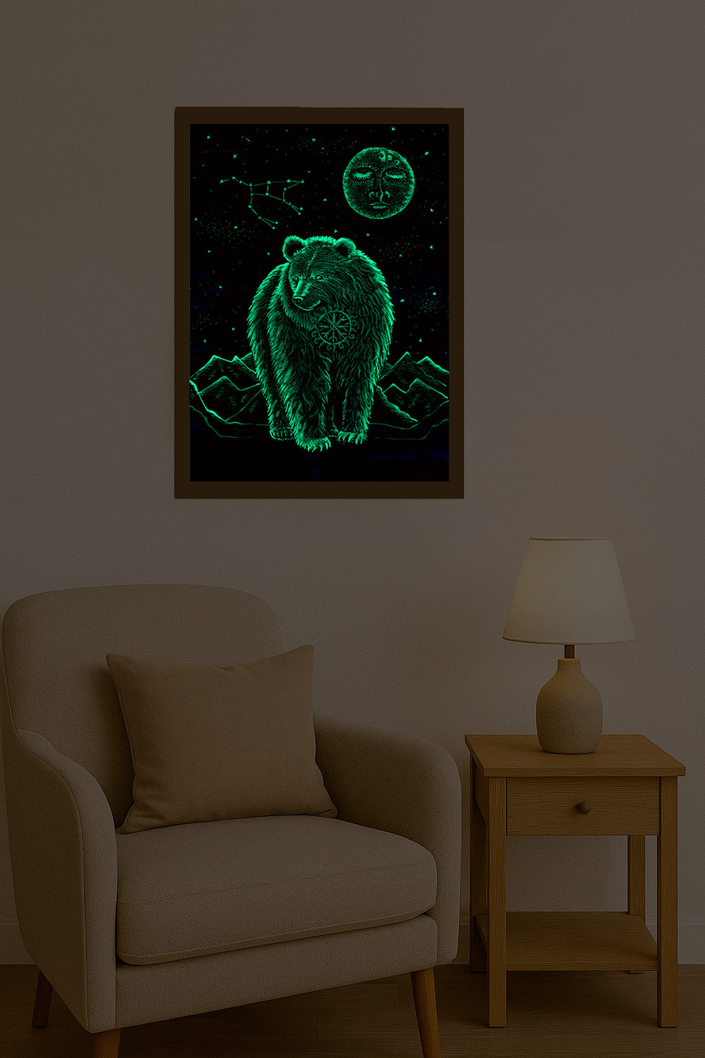 Svítící ilustrace medvěda