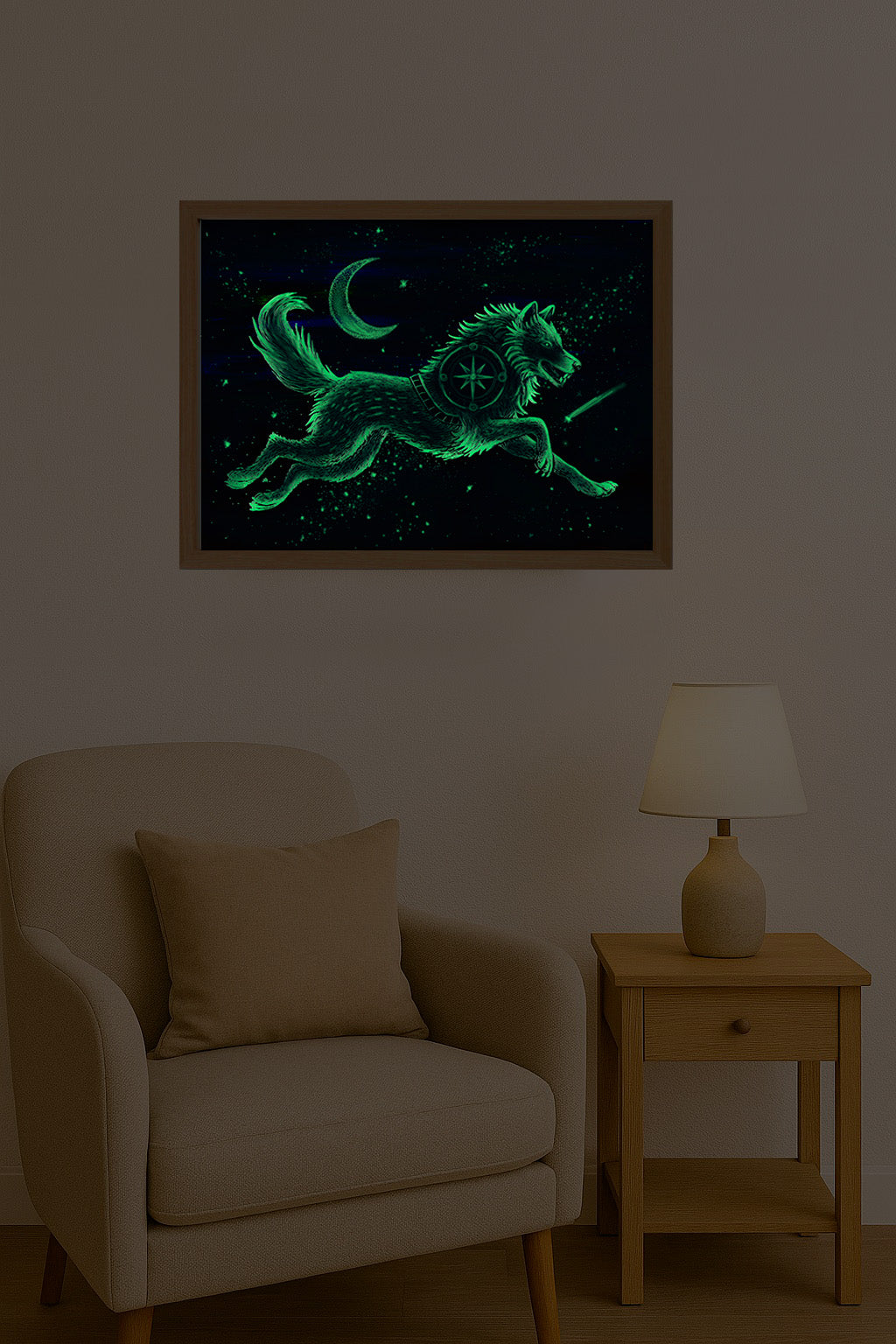 Svítící ilustrace vlka